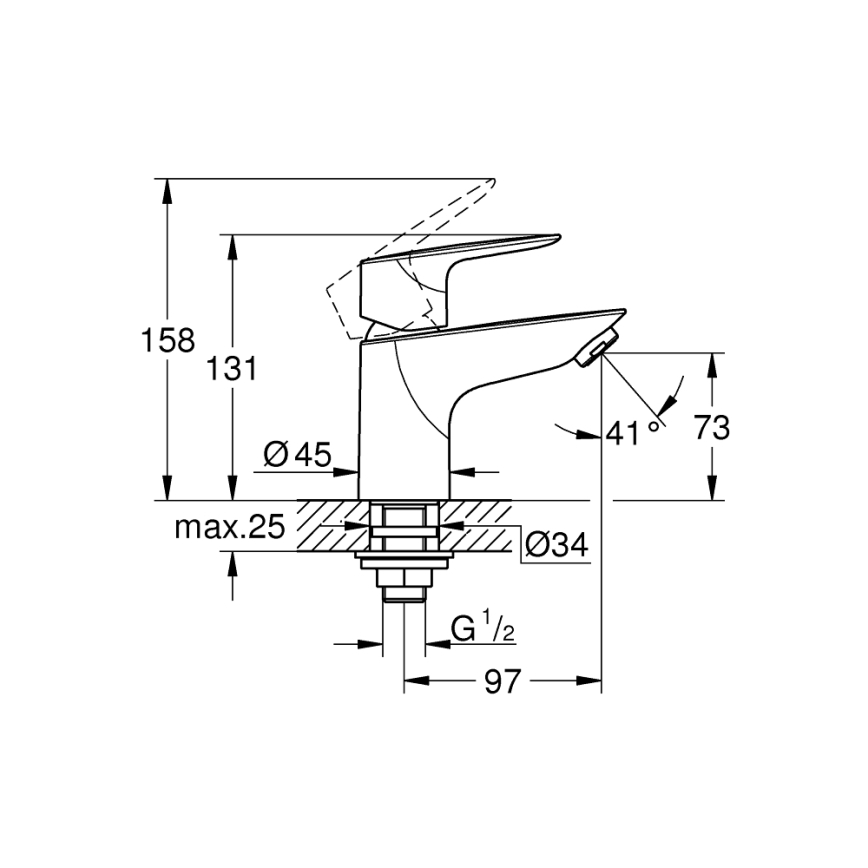GROHE 32861001 - Deck-mounted basin mixer BAUEDGE 131 mm polished chrome
