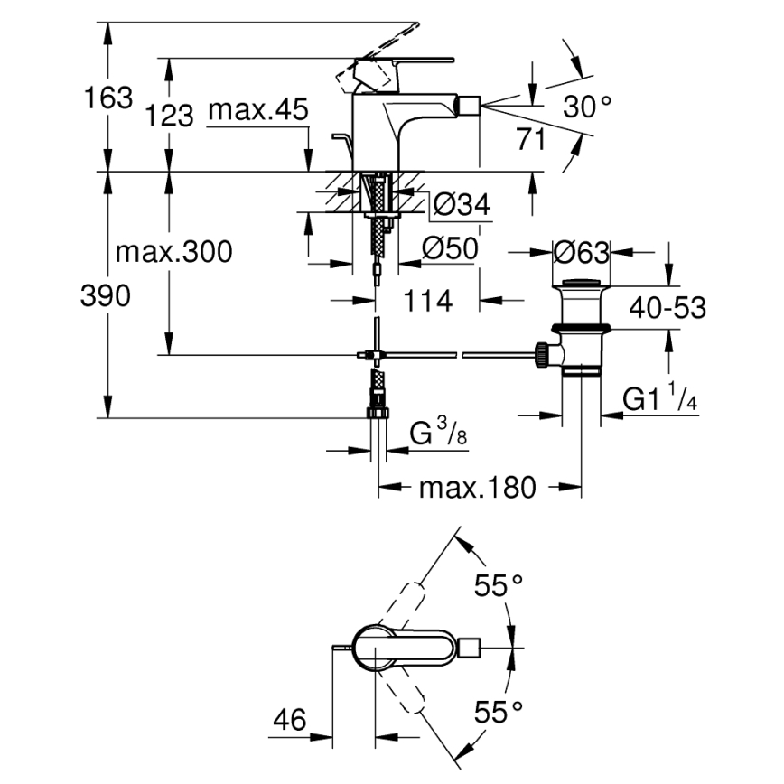 GROHE 32885000 - GET Bidet Mixer DN 15, Polished Chrome