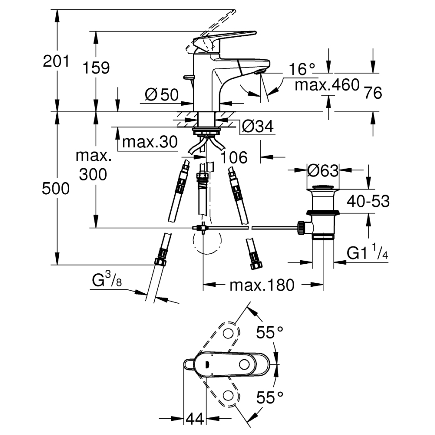 GROHE 33155002 - EUROPLUS Basin Mixer DN 15, Polished Chrome
