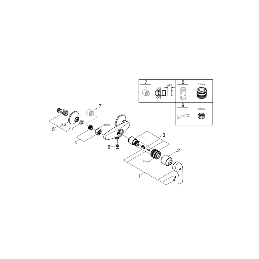 GROHE 33555002 - EUROSMART Shower Mixer DN 15, Polished Chrome