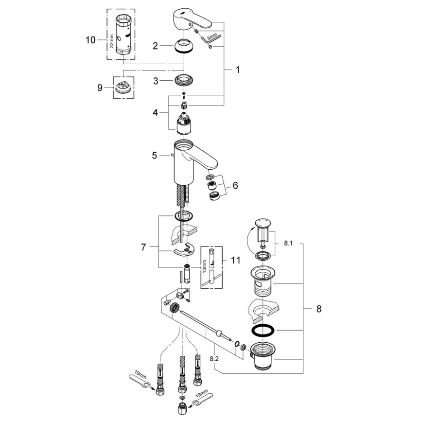GROHE 33561002 - EUROSTYLE COSMOPOLITAN DN 15 Basin Mixer, Polished Chrome