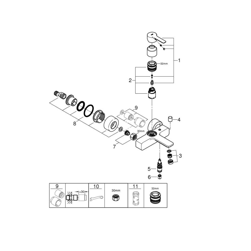GROHE 33849001 - LINEARE Bath Mixer DN 15, Polished Chrome
