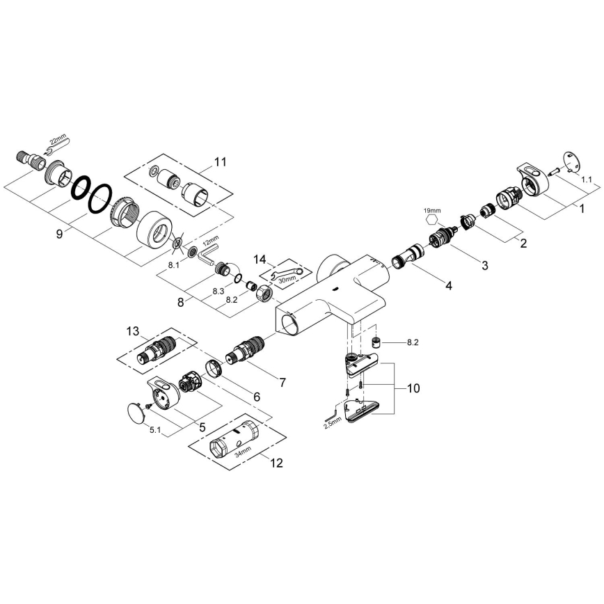 GROHE 34174001 - GROHTHERM 2000 Thermostatic Bath Mixer 172 mm, Polished Chrome