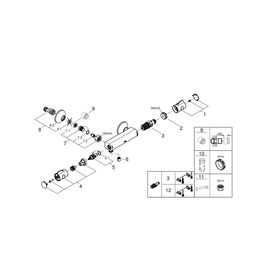 GROHE 34558000 - GROHTHERM 800 Thermostatic Shower Mixer DN 15 Polished Chrome