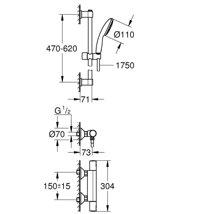 GROHE 345972431 - PRECISION START 12” 60 Thermostatic Shower Set