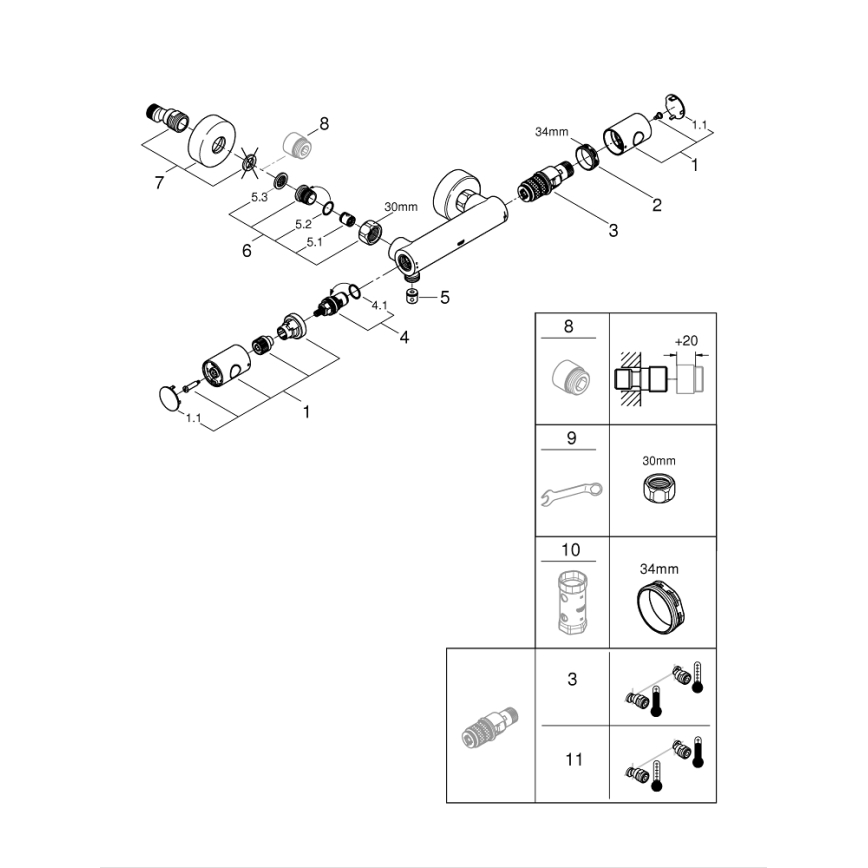 GROHE 34773000 - PRECISION GET DN 15 Thermostatic Shower Mixer, Polished Chrome