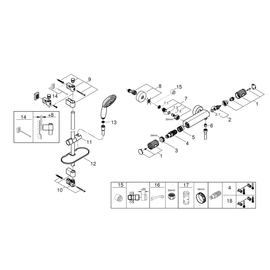 GROHE 34791001 - PRECISION FEEL 600 mm Thermostatic Shower Set, Chrome