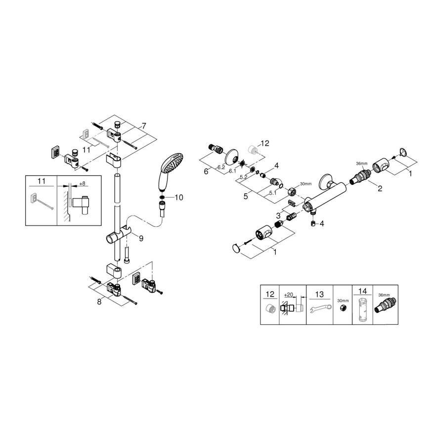 GROHE 34800001 - PRECISION FLOW 600 mm Thermostatic Shower Set, Polished Chrome