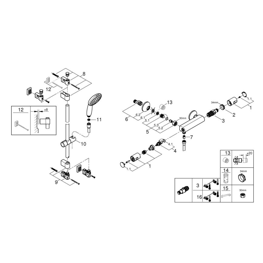 GROHE 34854001 - PRECISION START 900 mm Chrome Thermostatic Shower Mixer