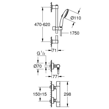 GROHE 34856000 - PRECISION GET 600 mm thermostatic shower set, polished chrome