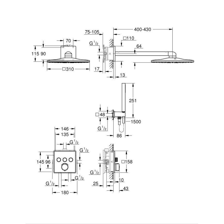 GROHE 34875000 - PRECISION SMARTCONTROL 310 mm Shower System, Polished Chrome