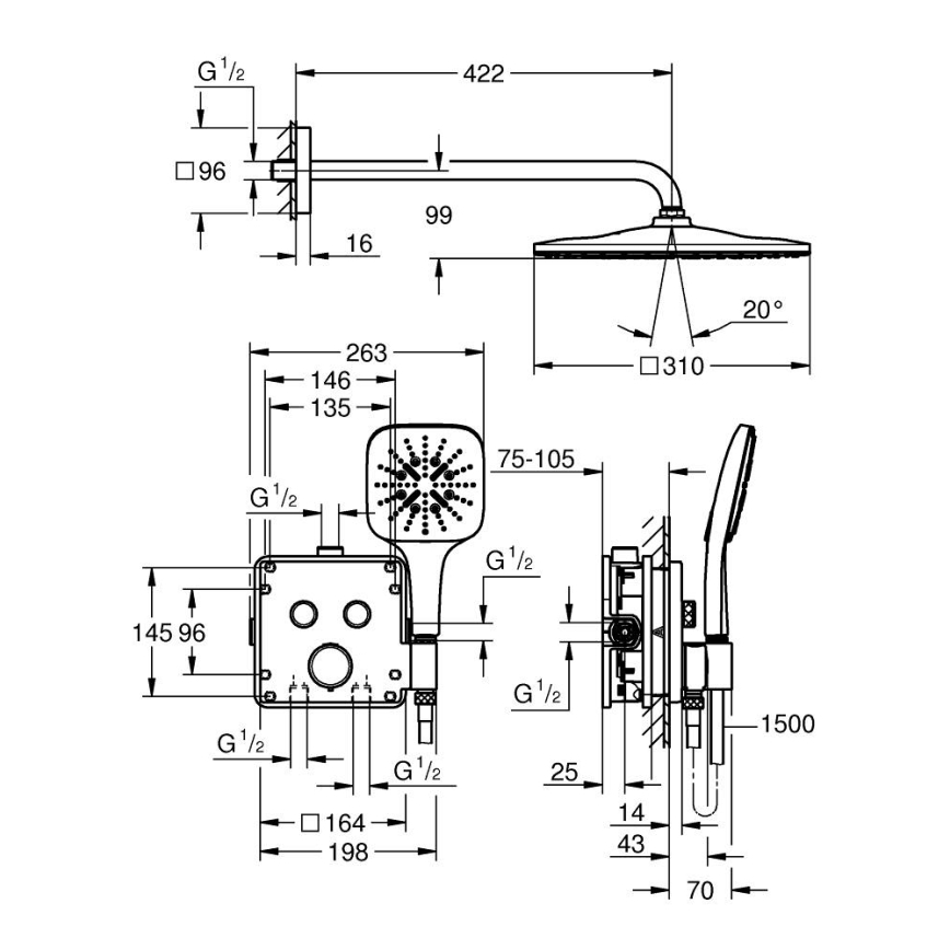 GROHE 34876000 - PRECISION SMARTCONTROL Shower System 310 × 310 mm Chrome
