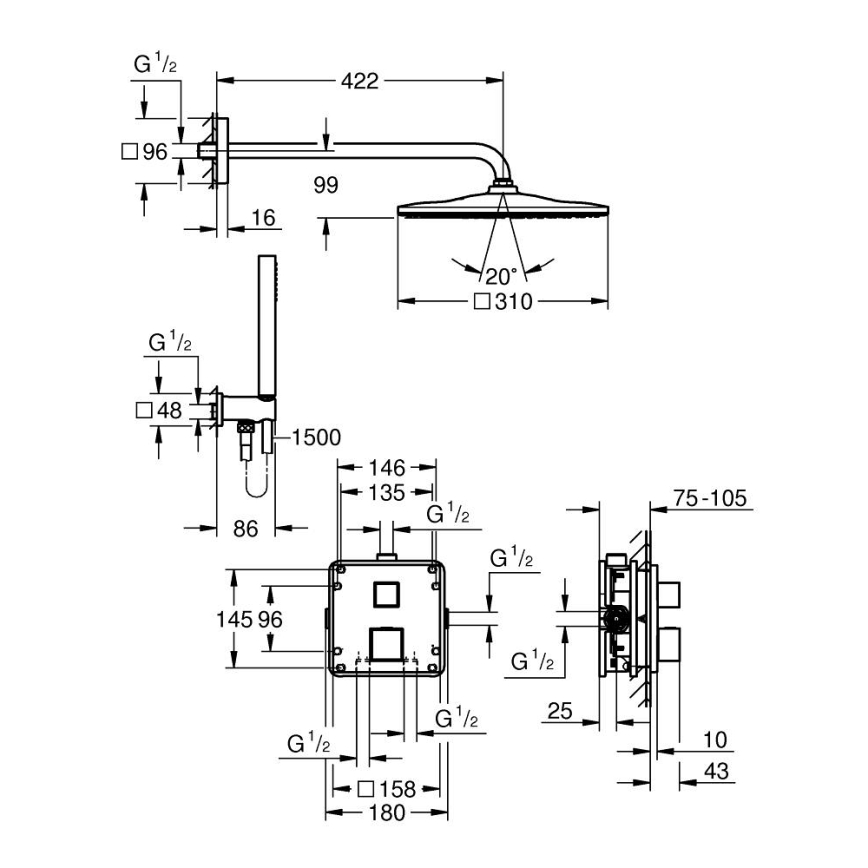 GROHE 34879000 - Concealed shower system PRECISION CUBE 310 × 310 mm chrome
