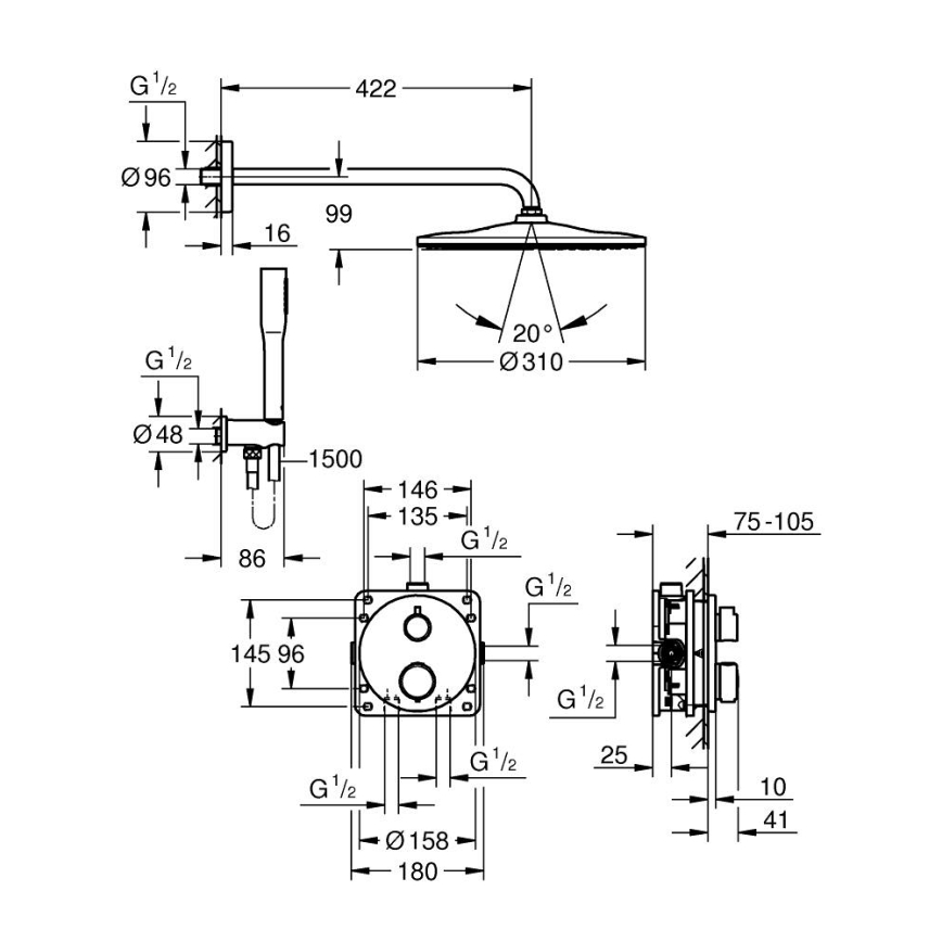 GROHE 34880000 - Shower set with concealed mixer GROHTHERM SMARTCONTROL polished chrome