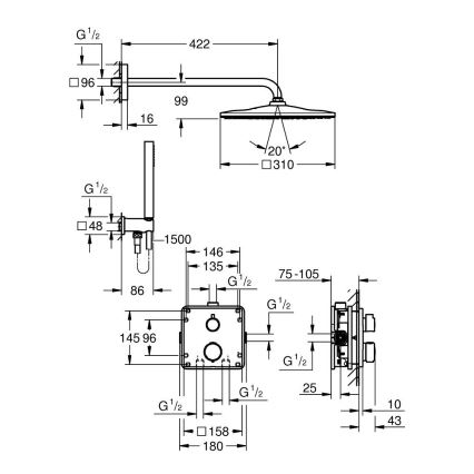 GROHE 34881000 - Concealed shower system PRECISION 310 × 310 mm polished chrome