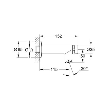 GROHE 36266000 - Self-Closing Wall Valve EUROECO COSMOPOLITAN T DN 15, Chrome
