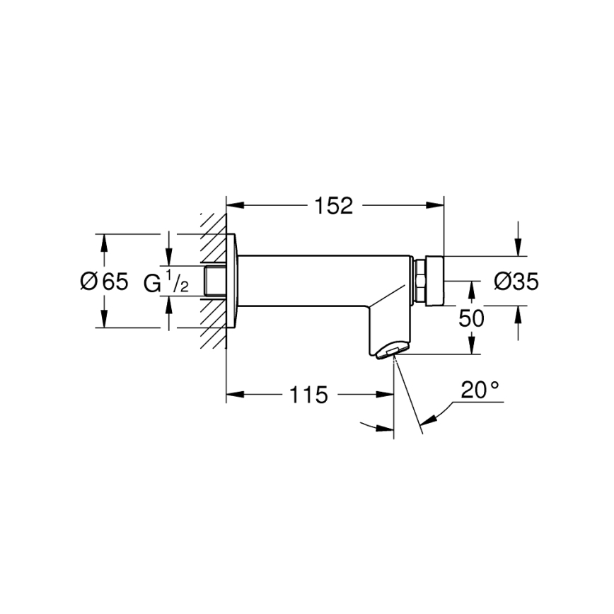 GROHE 36266000 - Self-Closing Wall Valve EUROECO COSMOPOLITAN T DN 15, Chrome