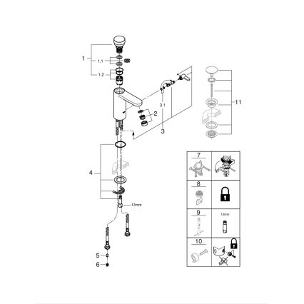 GROHE 36317000 - EUROSMART COSMOPOLITAN T Self-Closing Basin Mixer, Chrome