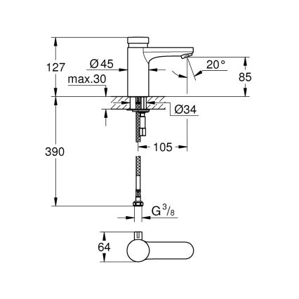 GROHE 36317000 - Self-closing washbasin mixer EUROSMART COSMOPOLITAN T Chrome