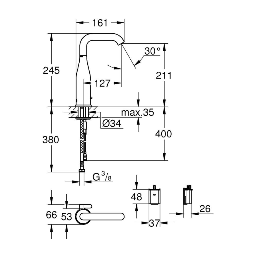 GROHE 36445000 - ESSENCE E Infrared Electronic Basin Mixer, Polished Chrome