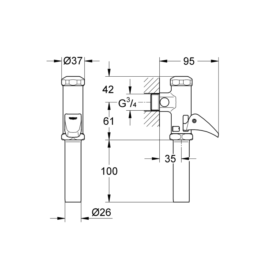 GROHE 37139000 - DAL 34” Automatic Flush Valve, Polished Chrome