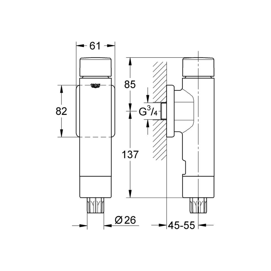 GROHE 37349000 - RONDO A.S. 3” Pressure Flush Valve, Polished Chrome