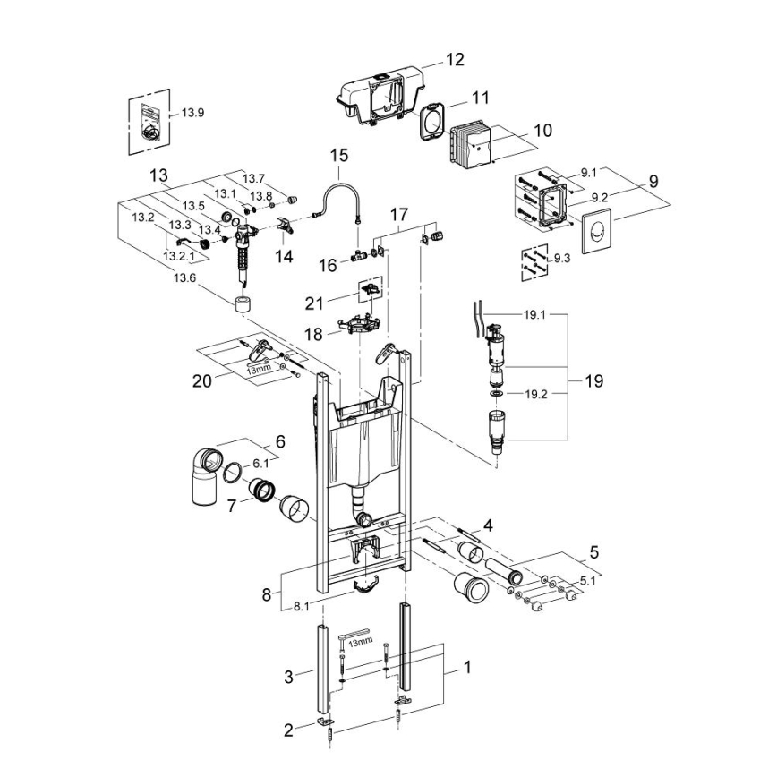 GROHE 3855800M - RAPID SL Wall Connector 130-230 mm, Polished Chrome