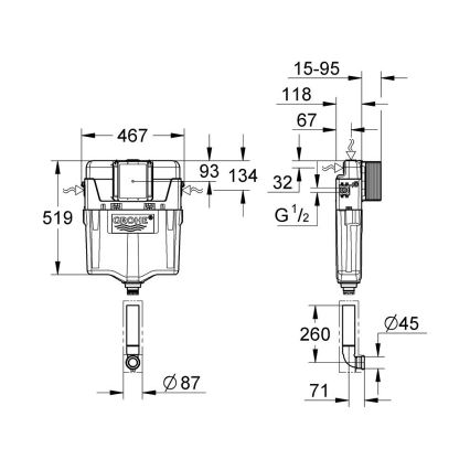 GROHE 38661000 - GD 2 Flush Cistern, Polished Chrome Finish