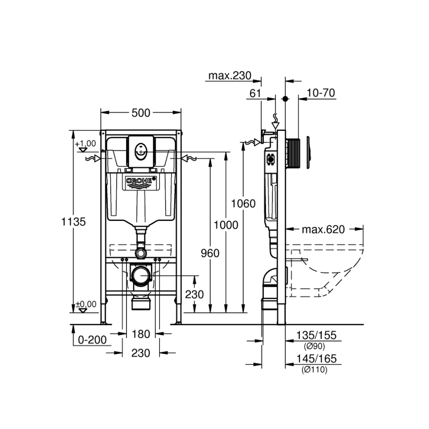 GROHE 38839000 - Rapid SL 3-in-1 Toilet Set 1.13 m