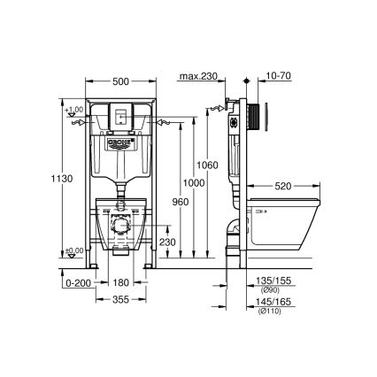 GROHE 39186000 - 4-in-1 set with SOLIDO COMPACT ceramic toilet 1.13 m