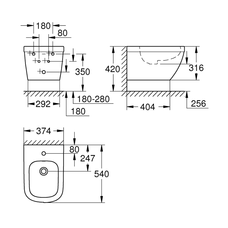 GROHE 39208000 - EURO CERAMIC Wall-Hung Bidet 540 × 375 mm, Ceramic/White