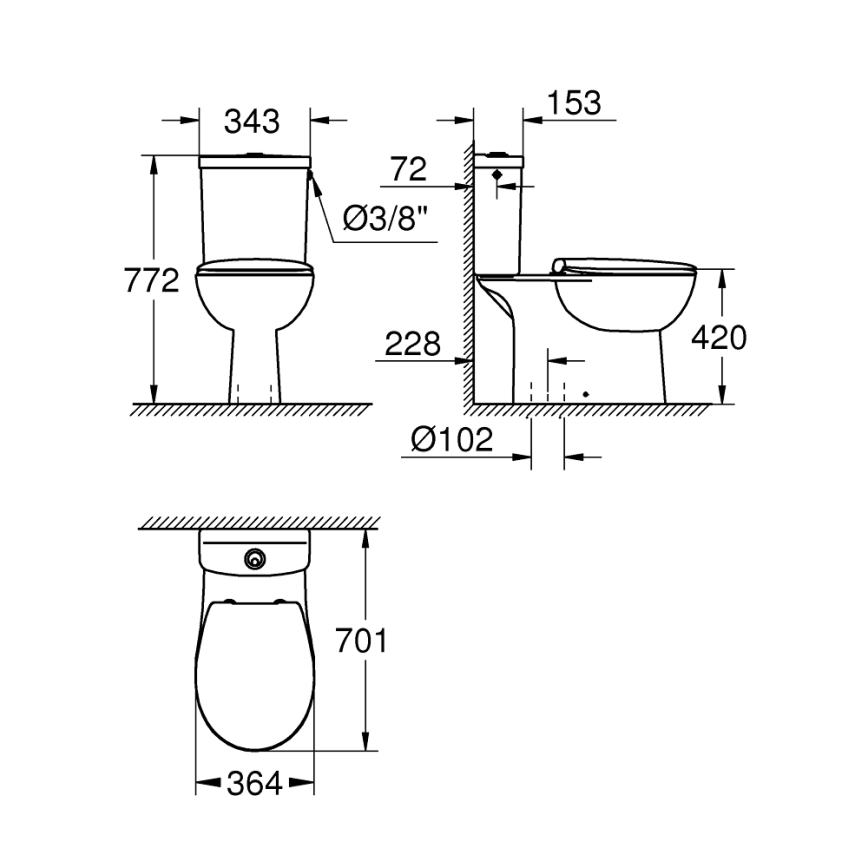 GROHE 39346000 - BAU floor-standing toilet with vertical outlet, ceramic/white