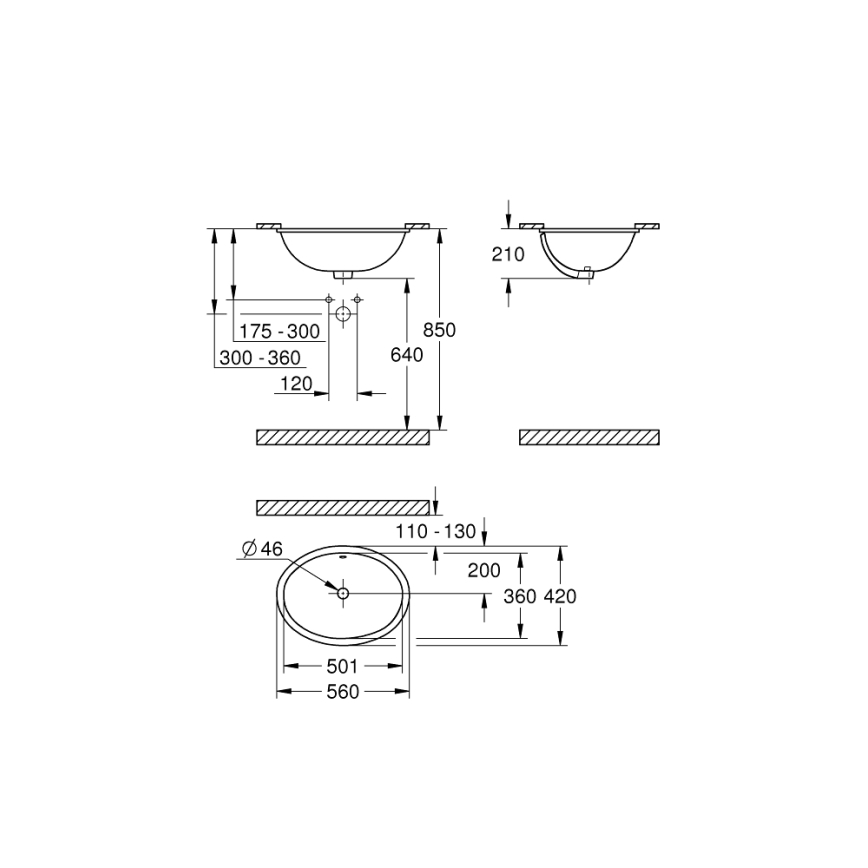 GROHE 39423000 - BAU CERAMIC Recessed Washbasin 560 × 420 mm Ceramic/White