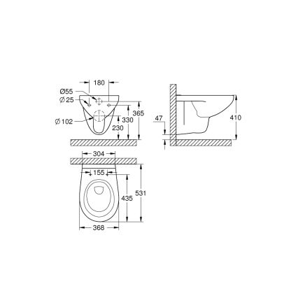 GROHE 39427000 - Wall-hung toilet BAU CERAMIC 368 x 531 mm ceramic/white