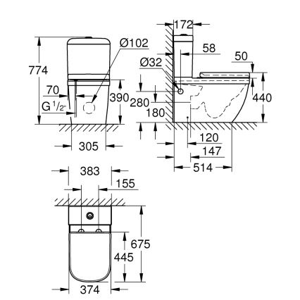 GROHE 39462000 - EURO CERAMIC toilet set 67.5 x 37.4 x 77.4 cm ceramic/white