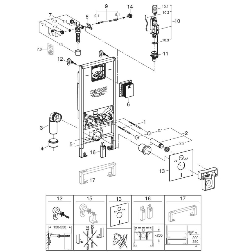 GROHE 39598000 - RAPID SLX Installation Module for Wall-Hung Toilet, 1.13 m, White