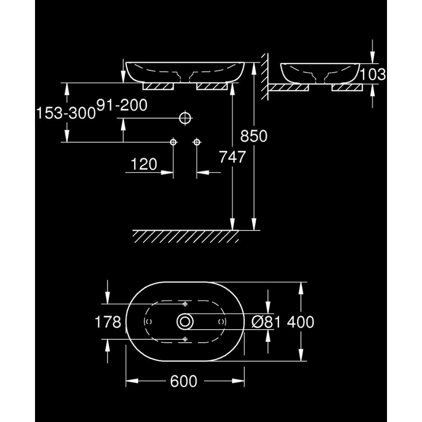 GROHE 3960800H - ESSENCE Countertop Basin 600 × 400 mm ceramic/white