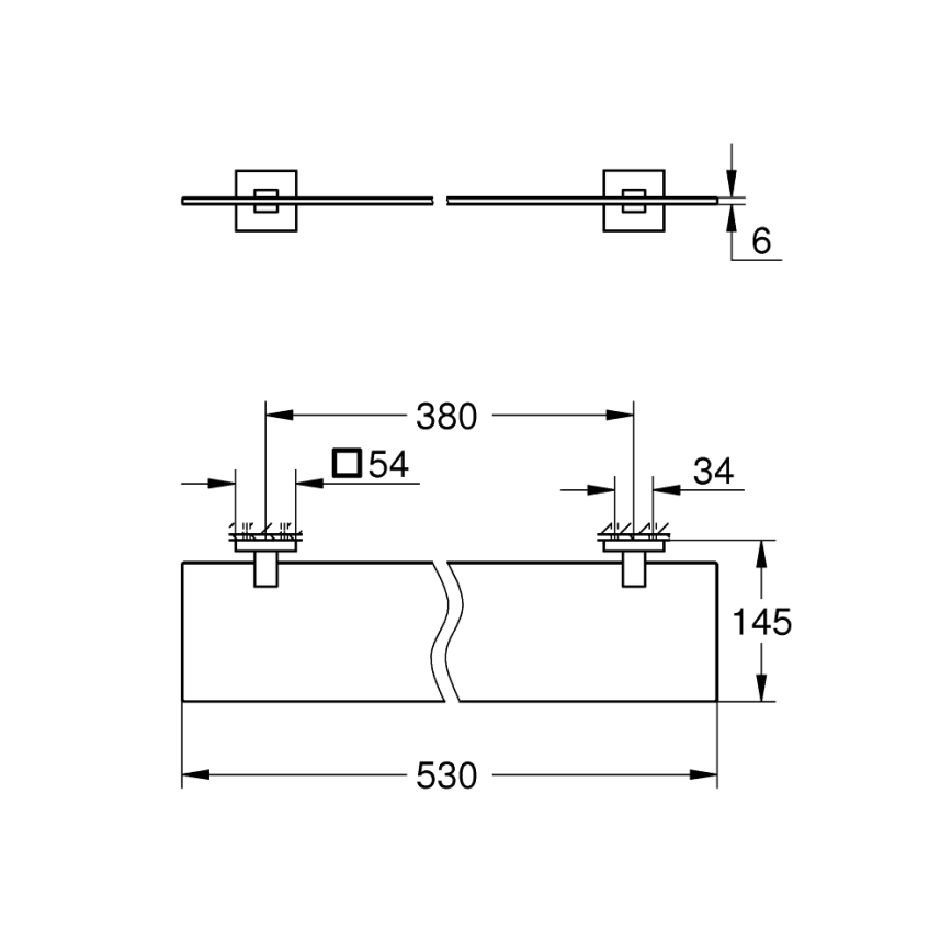 GROHE 41109000 - START CUBE Glass Shelf, 530 mm, Polished Chrome