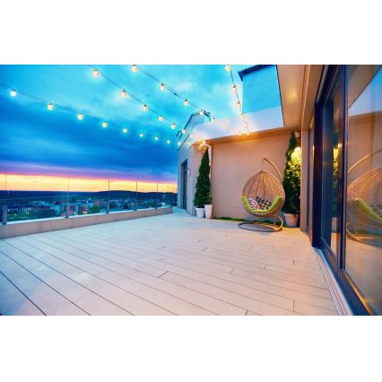 Grundig - Dimmable Solar LED String Lights, 50 LEDs / 8 Modes, 9.35 m, Warm White, 1200 mAh Battery, IP44, with Remote Control