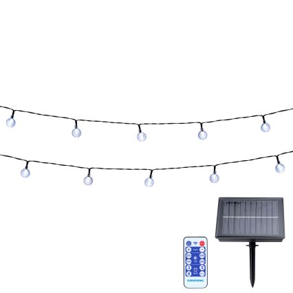 Grundig - Dimmable Solar LED String Lights, 50 LEDs / 8 Modes, 9.35 m, Warm White, 1200 mAh Battery, IP44, with Remote Control