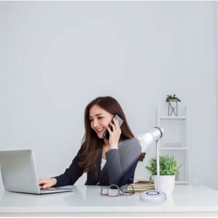 Grundig - LED Desk Lamp with Wireless Charging and 3-in-1 Speaker LED/15W/5V