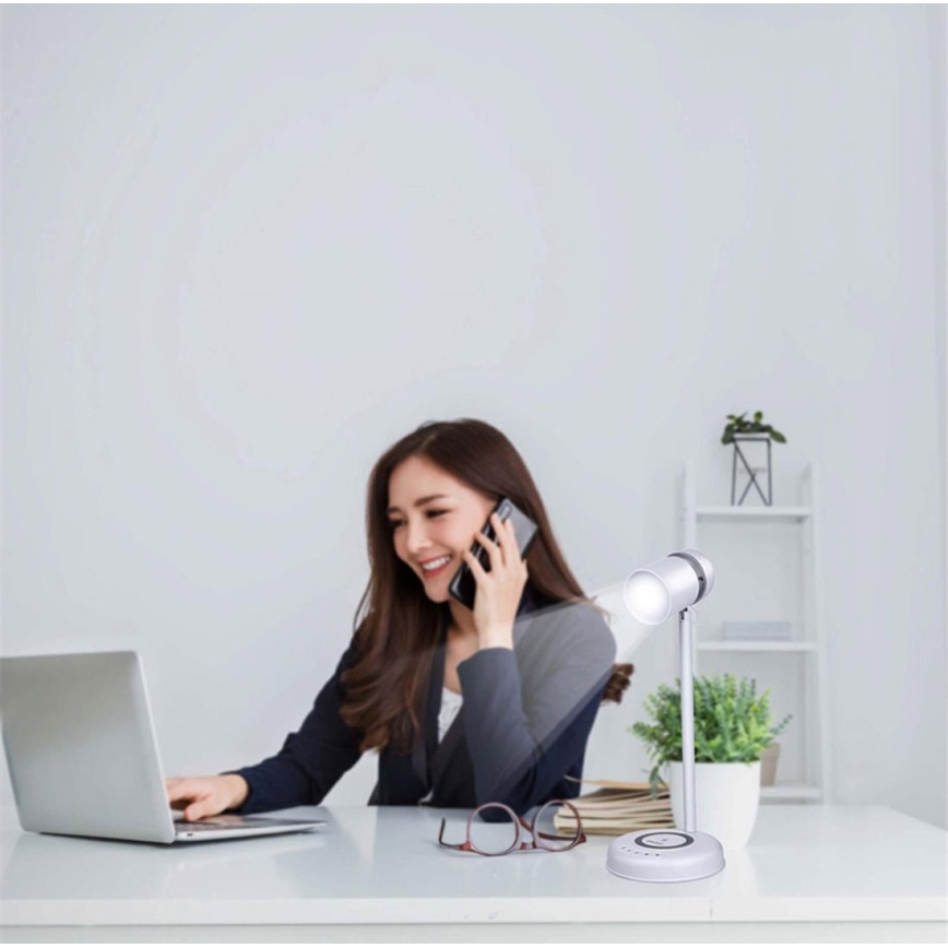 Grundig - LED Desk Lamp with Wireless Charging and 3-in-1 Speaker LED/15W/5V
