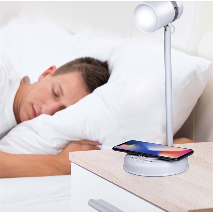 Grundig - LED Desk Lamp with Wireless Charging and 3-in-1 Speaker LED/15W/5V