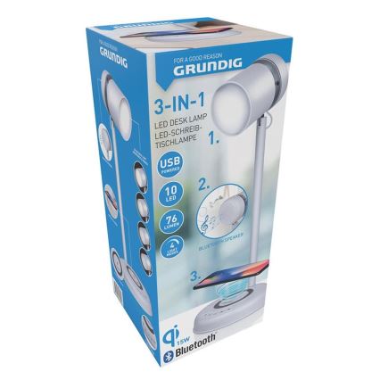 Grundig - LED Desk Lamp with Wireless Charging and 3-in-1 Speaker LED/15W/5V