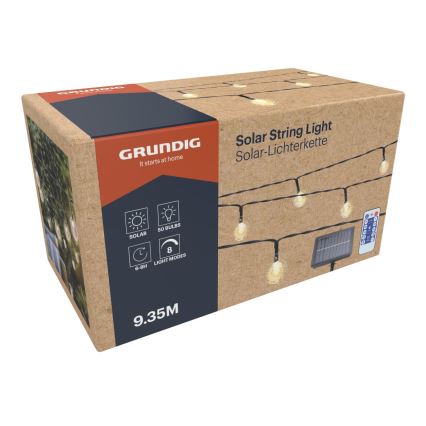 Grundig - LED Dimmable solar chain 50xLED/8 functions 9,35m IP44 warm white + remote control