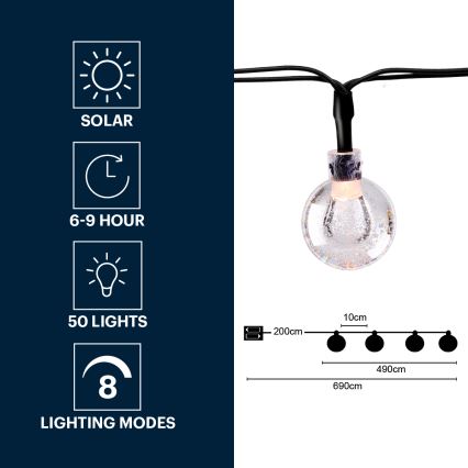 Grundig - LED Solar chain 50xLED/8 functions 6,9m warm white
