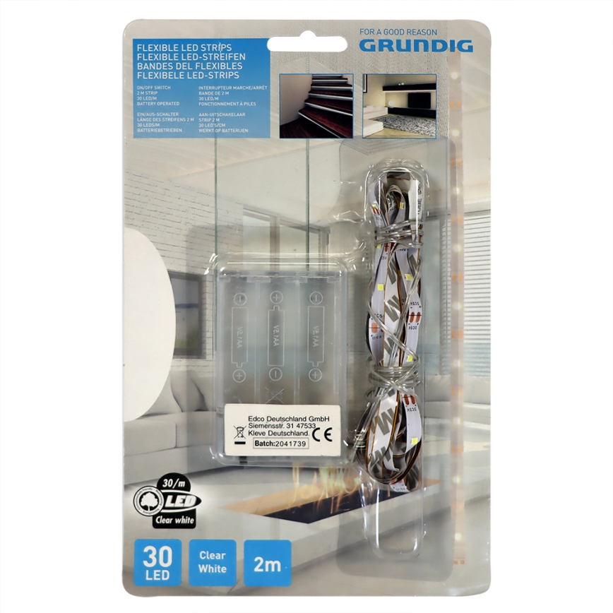 Grundig - LED Strip 2m LED/3xAA daylight white