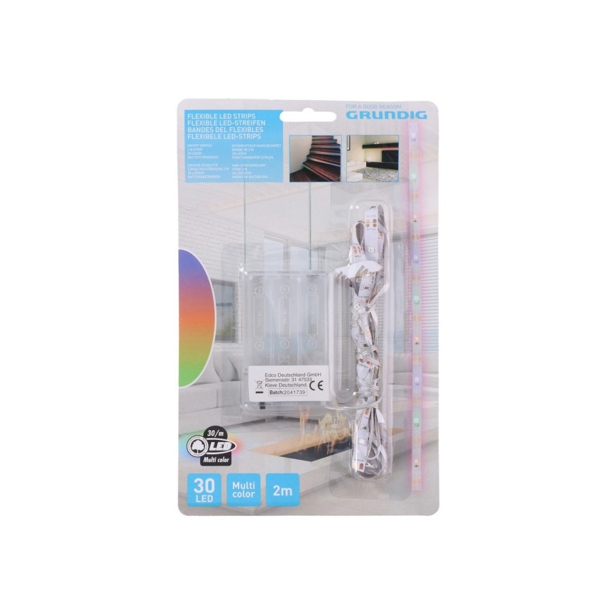 Grundig - LED Strip 2m LED/3xAA multicolor