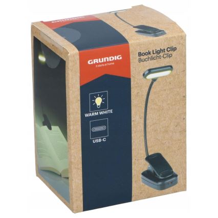 Grundig - Rechargeable LED Desk Lamp with Clip, 5V/400 mAh, Black