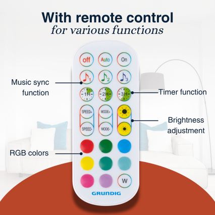 Grundig - RGBW Dimmable LED Floor Lamp, 6W, 230V + Remote Control